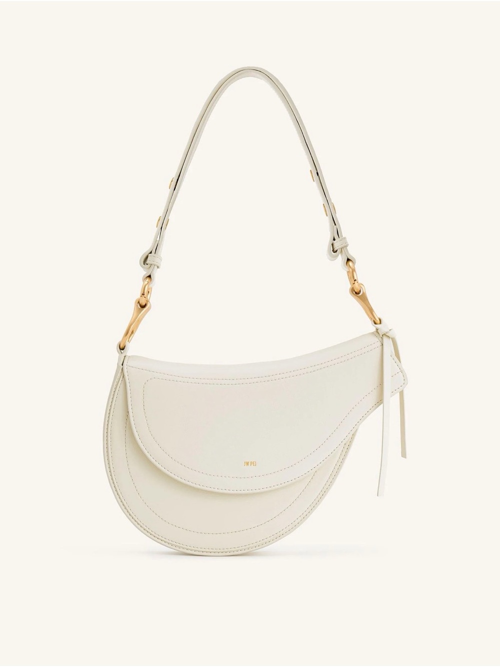 JW PEI Cream Saddle Shoulder Bag with Gold Hardware